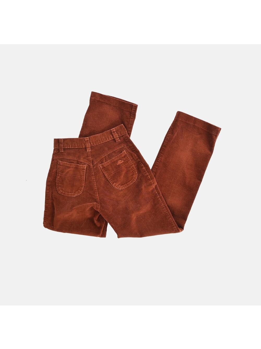 Vintage 70s Brown Corduroy Pants High Waisted Straight Leg Retro Trousers